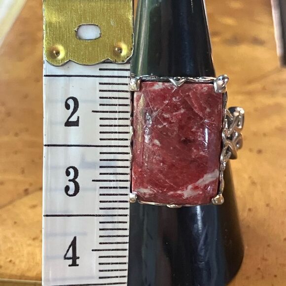Norwegian Thulite Sterling Silver Cocktail Ring Size 8 - Picture 7 of 9